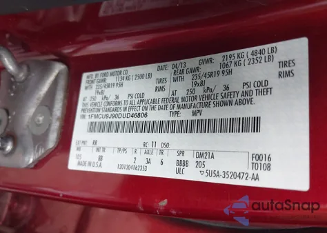 2013 Ford Escape Titanium из США, поврежденный, VIN 1FMCU9J90DUD46806